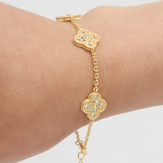 Pulsera Trébol Clov Circones Dorado Rodinado