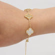 Pulsera Trébol Clov Piedra Blanca Circones Dorado Rodinado