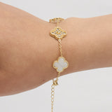Pulsera Trébol Clov Piedra Blanca Circones Dorado Rodinado