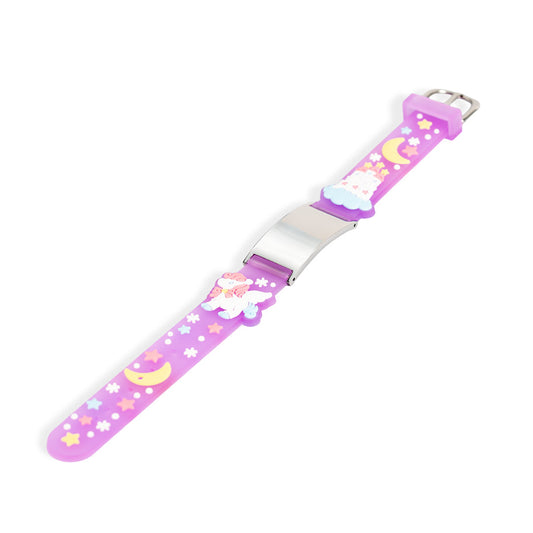 Pulsera Identificación Lila Unicornio De Acero Para Niña