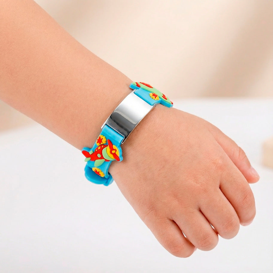 Pulsera Identificación Aviones De Acero Para Niño