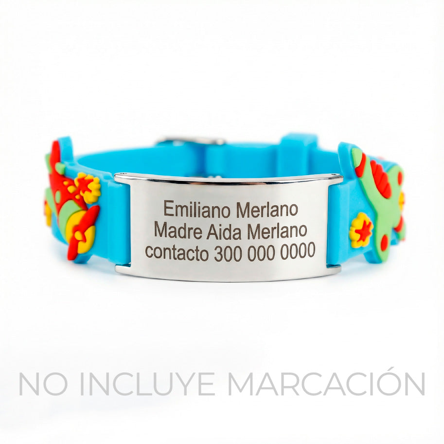 Pulsera Identificación Aviones De Acero Para Niño
