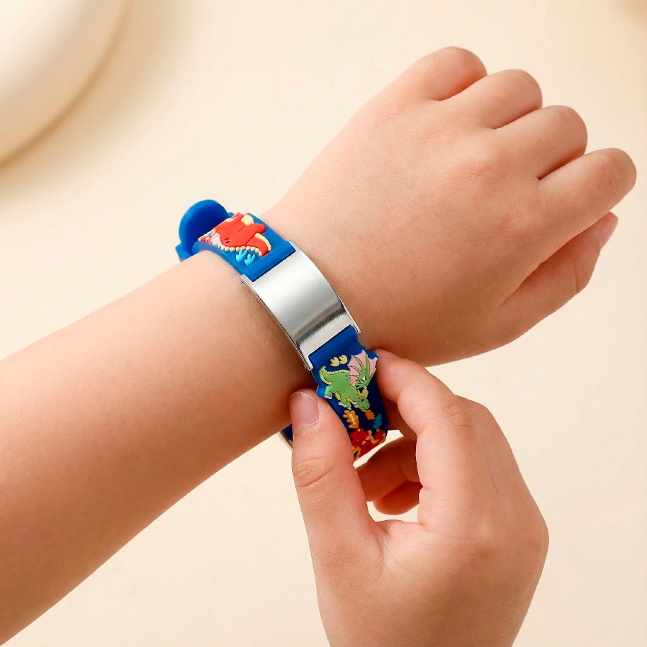 Pulsera Identificación Dinosaurios De Acero Para Niño