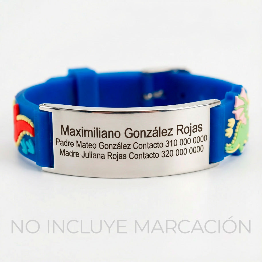 Pulsera Identificación Dinosaurios De Acero Para Niño