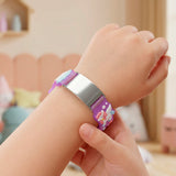 Pulsera Identificación Lila Unicornio De Acero Para Niña