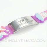 Pulsera Identificación Lila Unicornio De Acero Para Niña