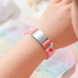 Pulsera Identificación Rosada Unicornio De Acero Para Niña