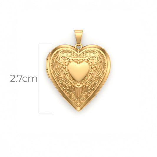 Relicario De Acero Corazón Tallado Dorado