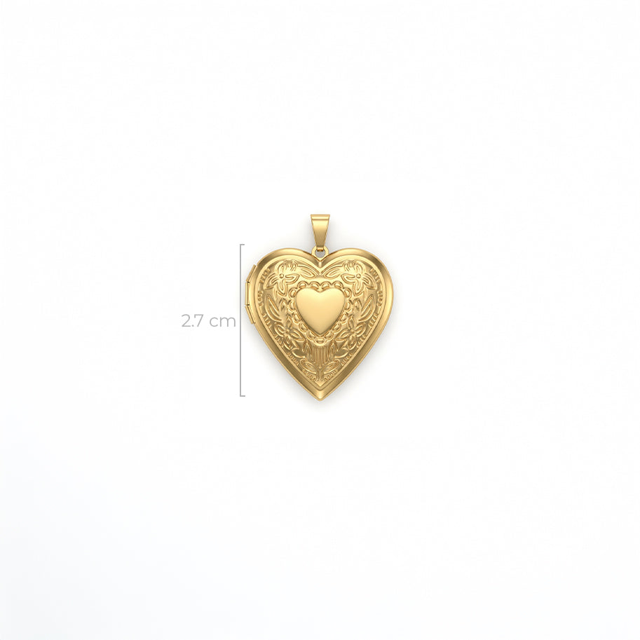 Relicario De Acero Corazón Tallado Dorado