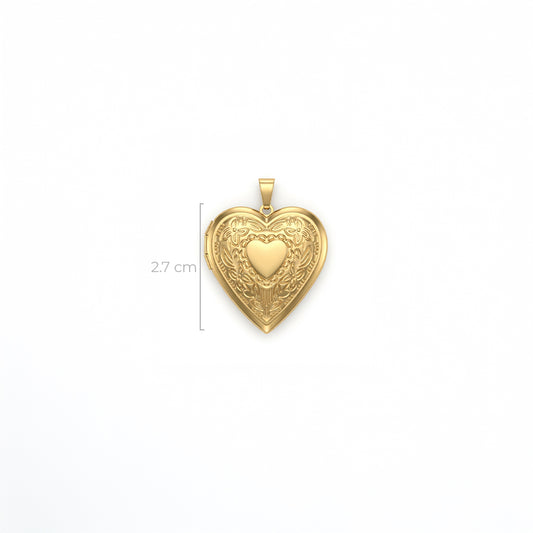 Relicario De Acero Corazón Tallado Dorado