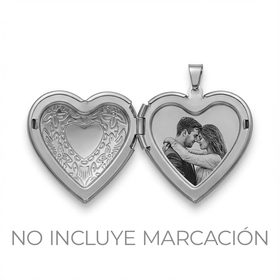 Relicario De Acero Corazón Tallado Plateado