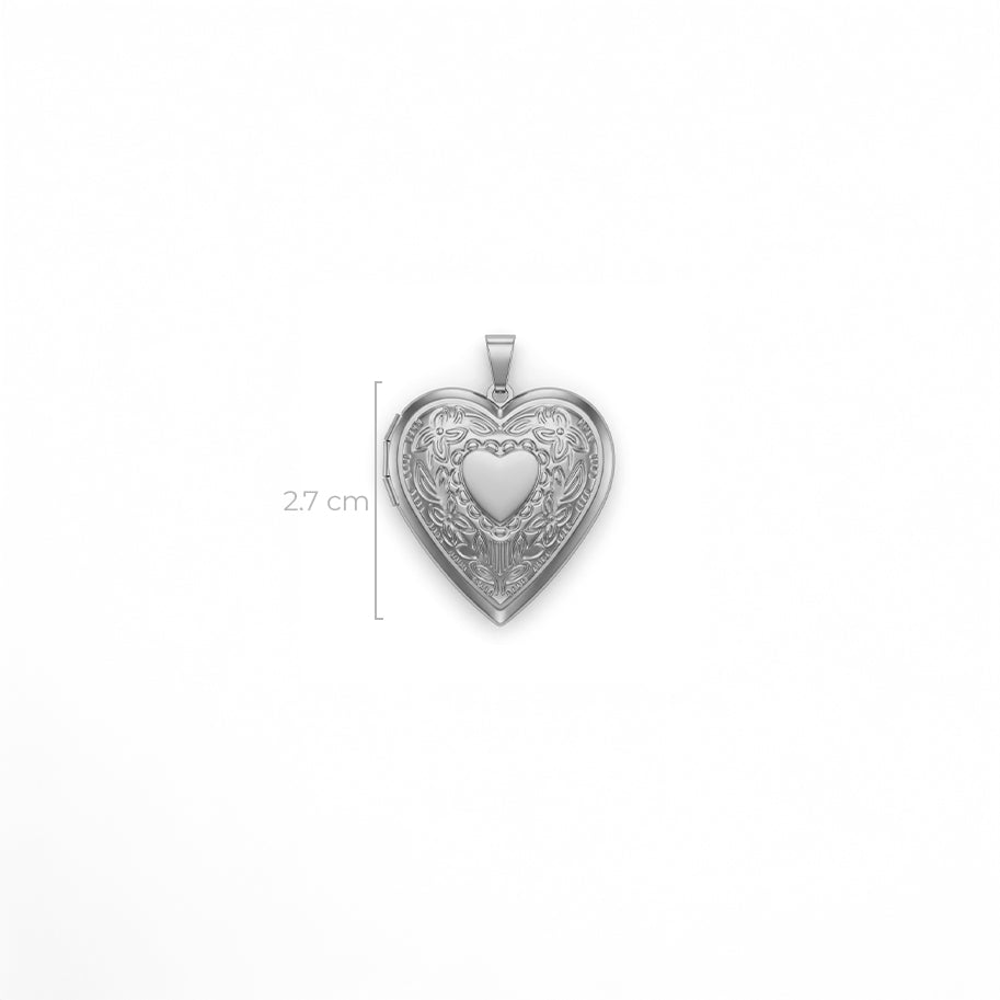 Relicario De Acero Corazón Tallado Plateado