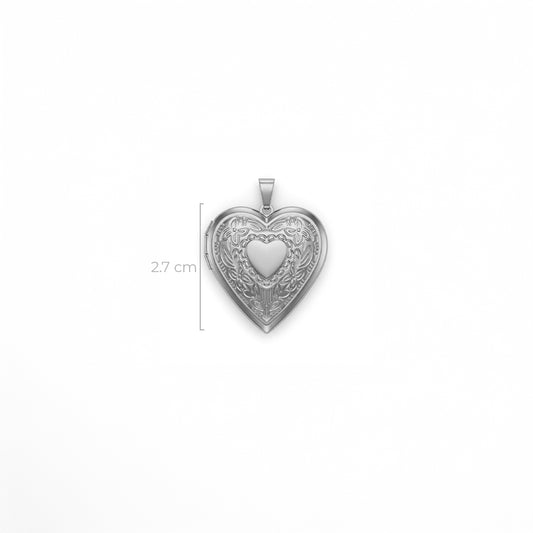 Relicario De Acero Corazón Tallado Plateado