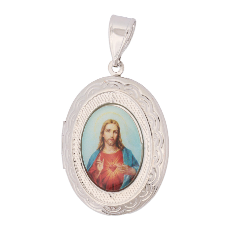 Relicario De Protección Sagrado Corazón Plateado Rodinado