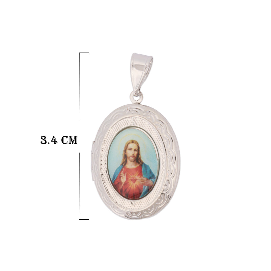 Relicario De Protección Sagrado Corazón Plateado Rodinado