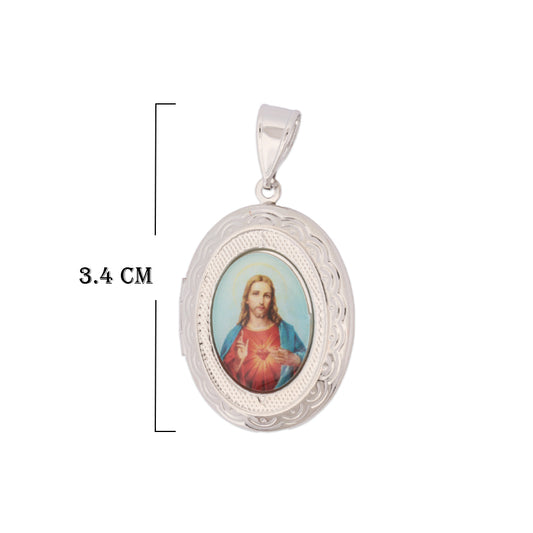 Relicario De Protección Sagrado Corazón Plateado Rodinado