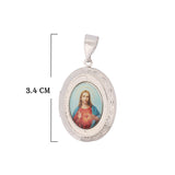 Relicario De Protección Sagrado Corazón Plateado Rodinado