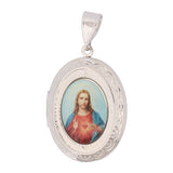 Relicario De Protección Sagrado Corazón Plateado Rodinado