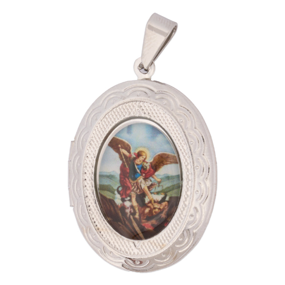 Relicario De Protección San Miguel Arcangel Plateado Rodinado