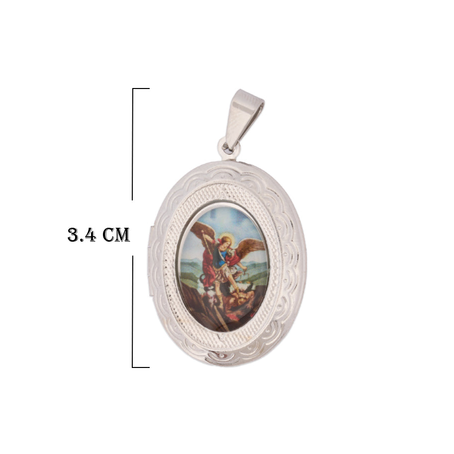 Relicario De Protección San Miguel Arcangel Plateado Rodinado