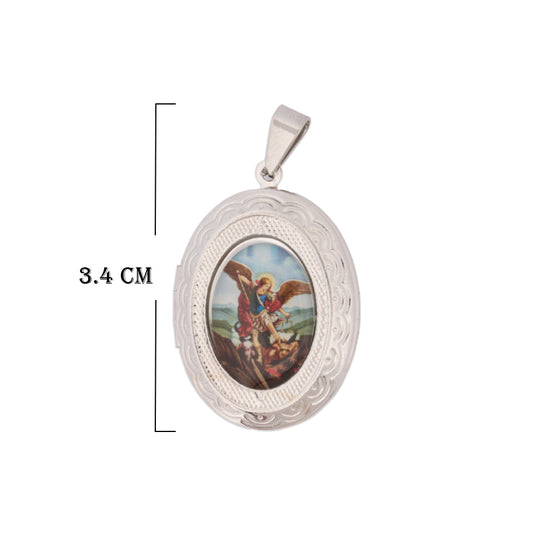 Relicario De Protección San Miguel Arcangel Plateado Rodinado