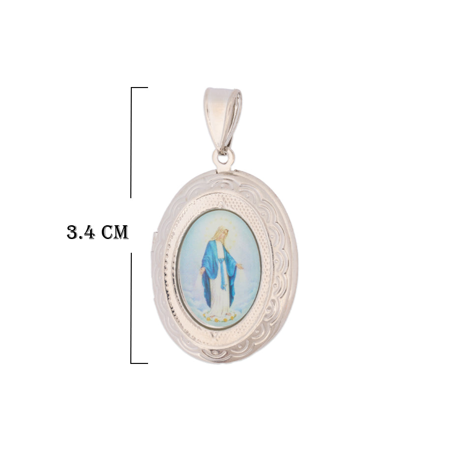 Relicario De Protección Virgen Milagrosa Plateado Rodinado