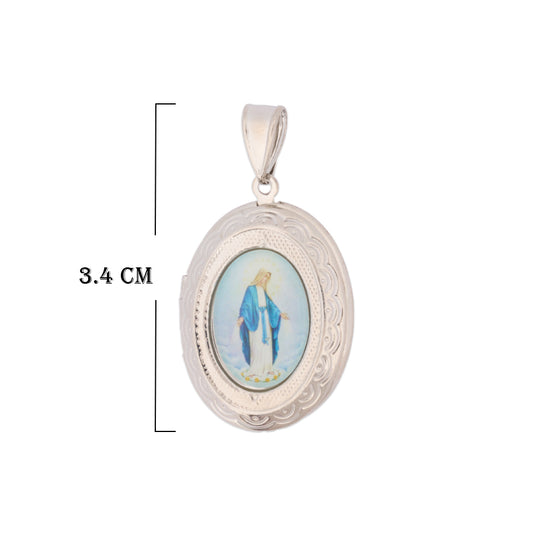 Relicario De Protección Virgen Milagrosa Plateado Rodinado