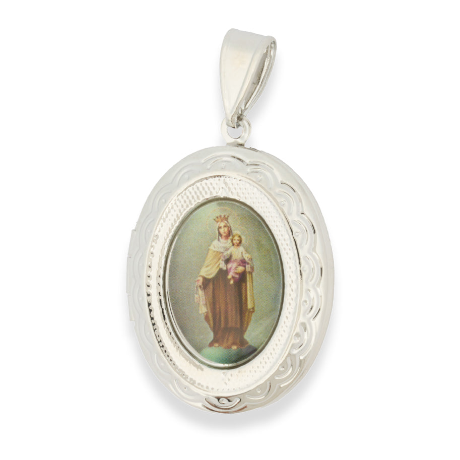 Relicario De Protección Virgen Del Carmen Plateado Rodinado