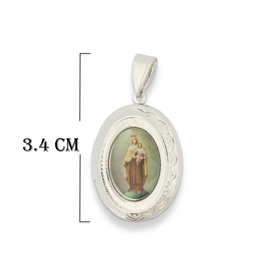 Relicario De Protección Virgen Del Carmen Plateado Rodinado