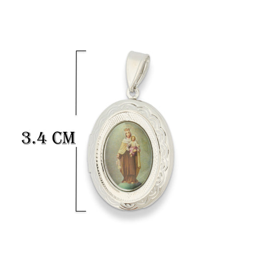 Relicario De Protección Virgen Del Carmen Plateado Rodinado