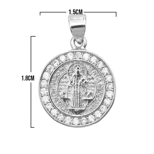 Dije San Benito Collar Plateado Rodinado