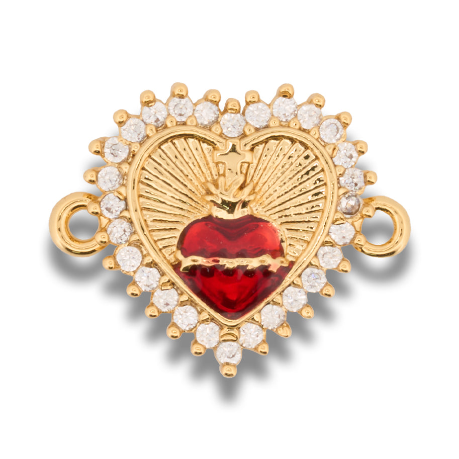 Dije Sagrado corazon doble Pulsera Dorado Rodinado