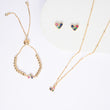 Set Rodinado Corazón Cristal Piedra Multicolor Dorado