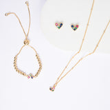 Set Rodinado Corazón Cristal Piedra Multicolor Dorado