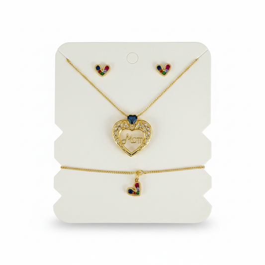 Set Mamá Corazón Cristal Azul Rodinado