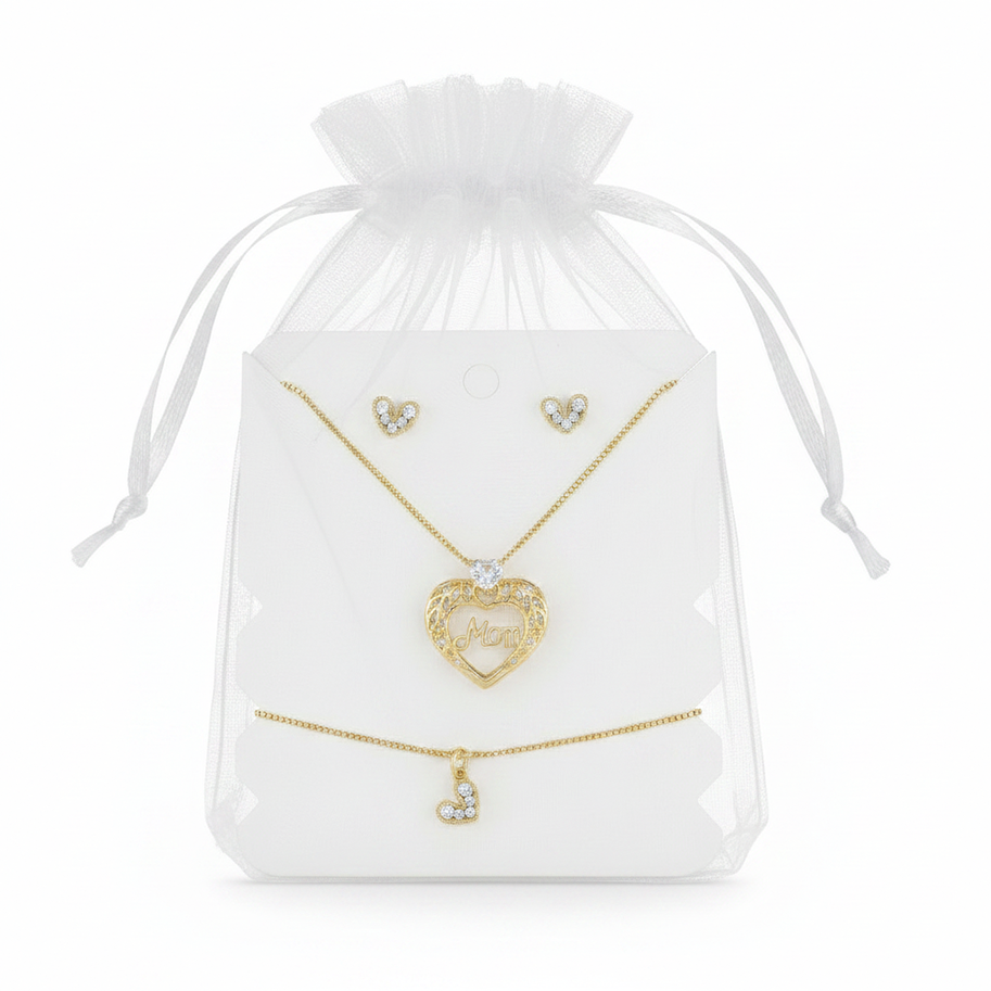 Set Mamá Corazón Cristal Blanco Rodinado