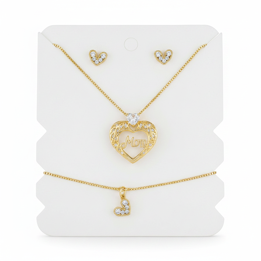 Set Mamá Corazón Cristal Blanco Rodinado