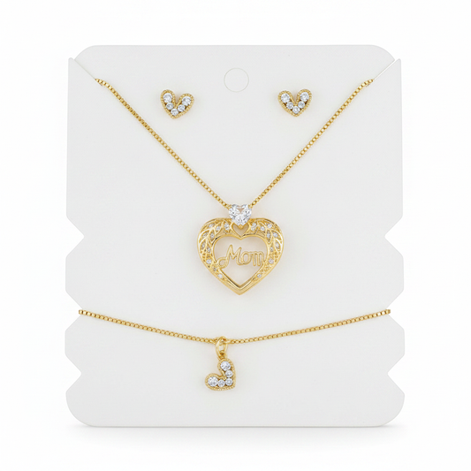 Set Mamá Corazón Cristal Blanco Rodinado