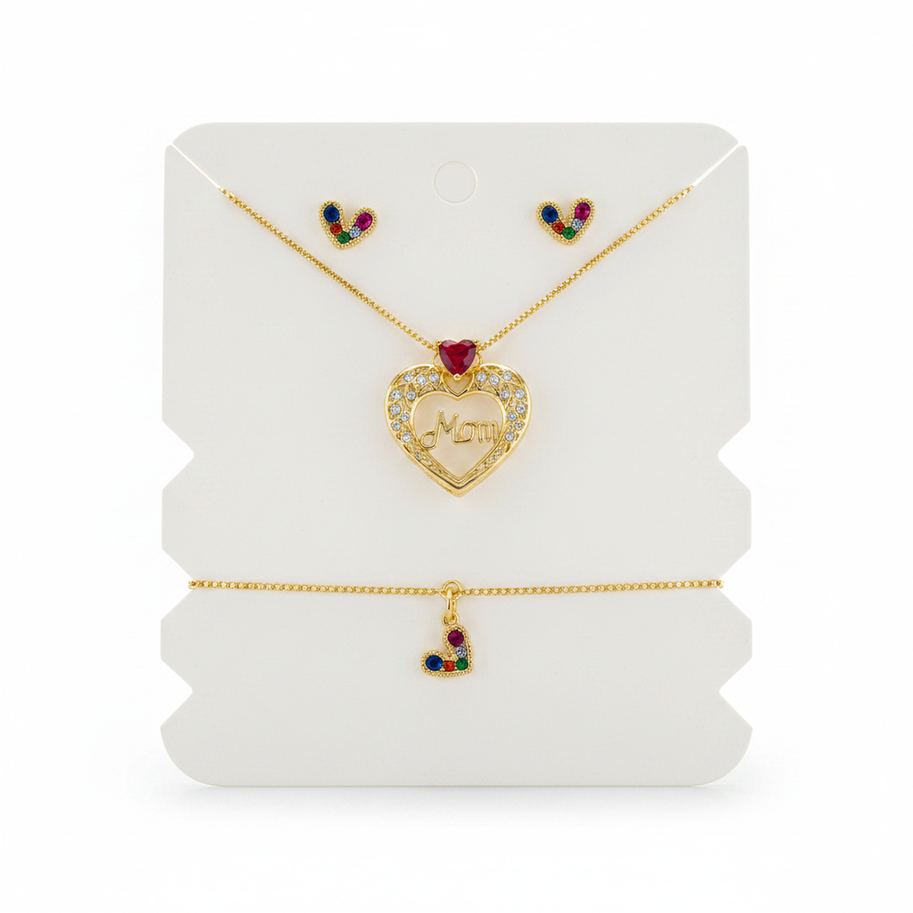 Set Mamá Corazón Cristal Rojo Rodinado
