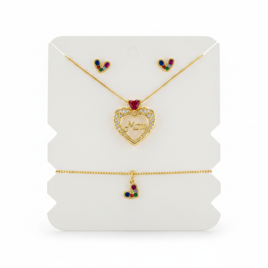 Set Mamá Corazón Cristal Rojo Rodinado