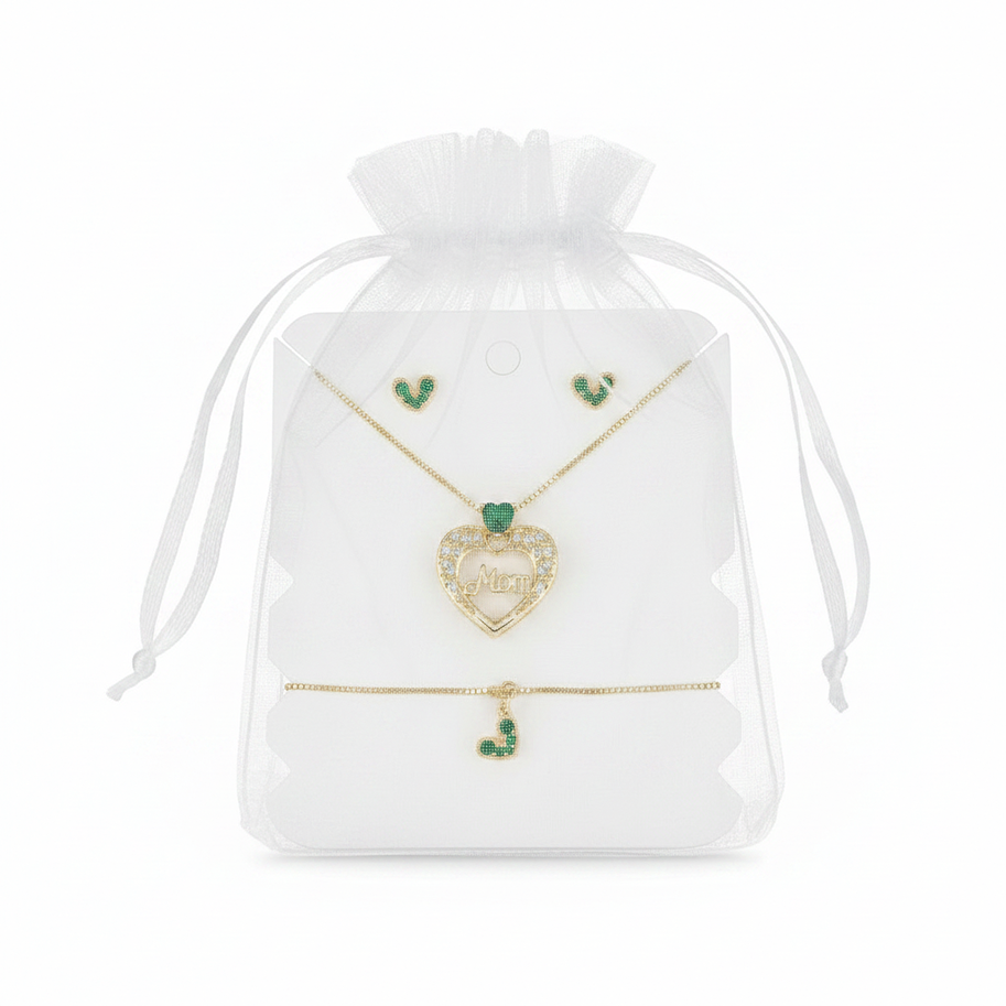 Set Mamá Corazón Cristal Verde Rodinado