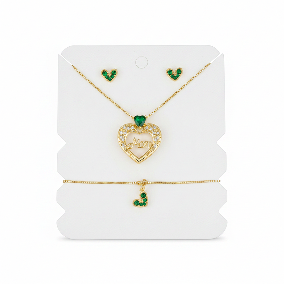 Set Mamá Corazón Cristal Verde Rodinado