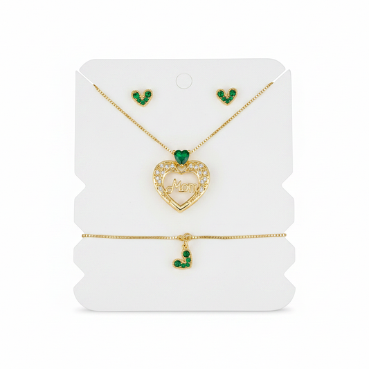 Set Mamá Corazón Cristal Verde Rodinado