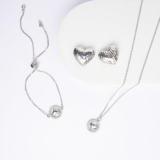 Set Rodinado Corazones Plateado