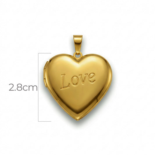 Relicario De Acero Corazón Love Dorado