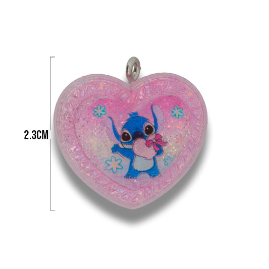 Dije Corazón Stitch Rosado Acrilico