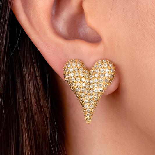 Topos Corazón Chunky Circón Dorado X Par Rodinados / 2.5cm