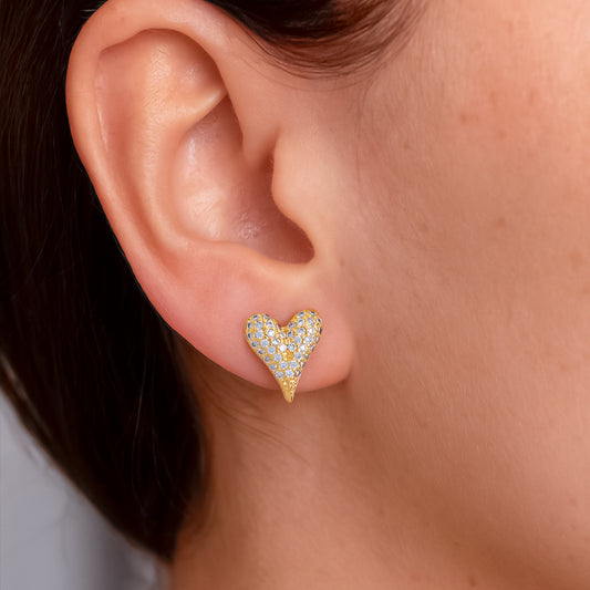 Topos Corazón Chunky Circón Dorado X Par Rodinados / 1.2 Cm