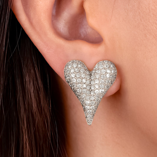 Topos Corazón Chunky Circón Plateado X Par Rodinados / 2.5cm