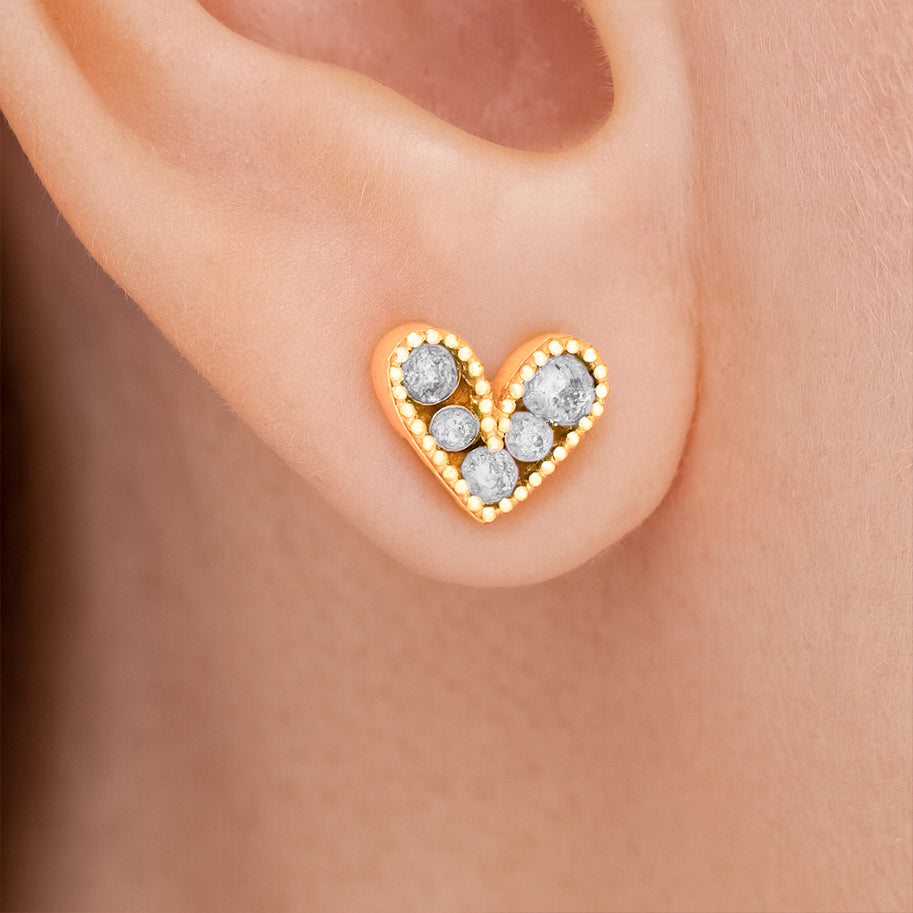 Topos Corazón Cristal Piedra Blanca x Par Rodinados / 8mm